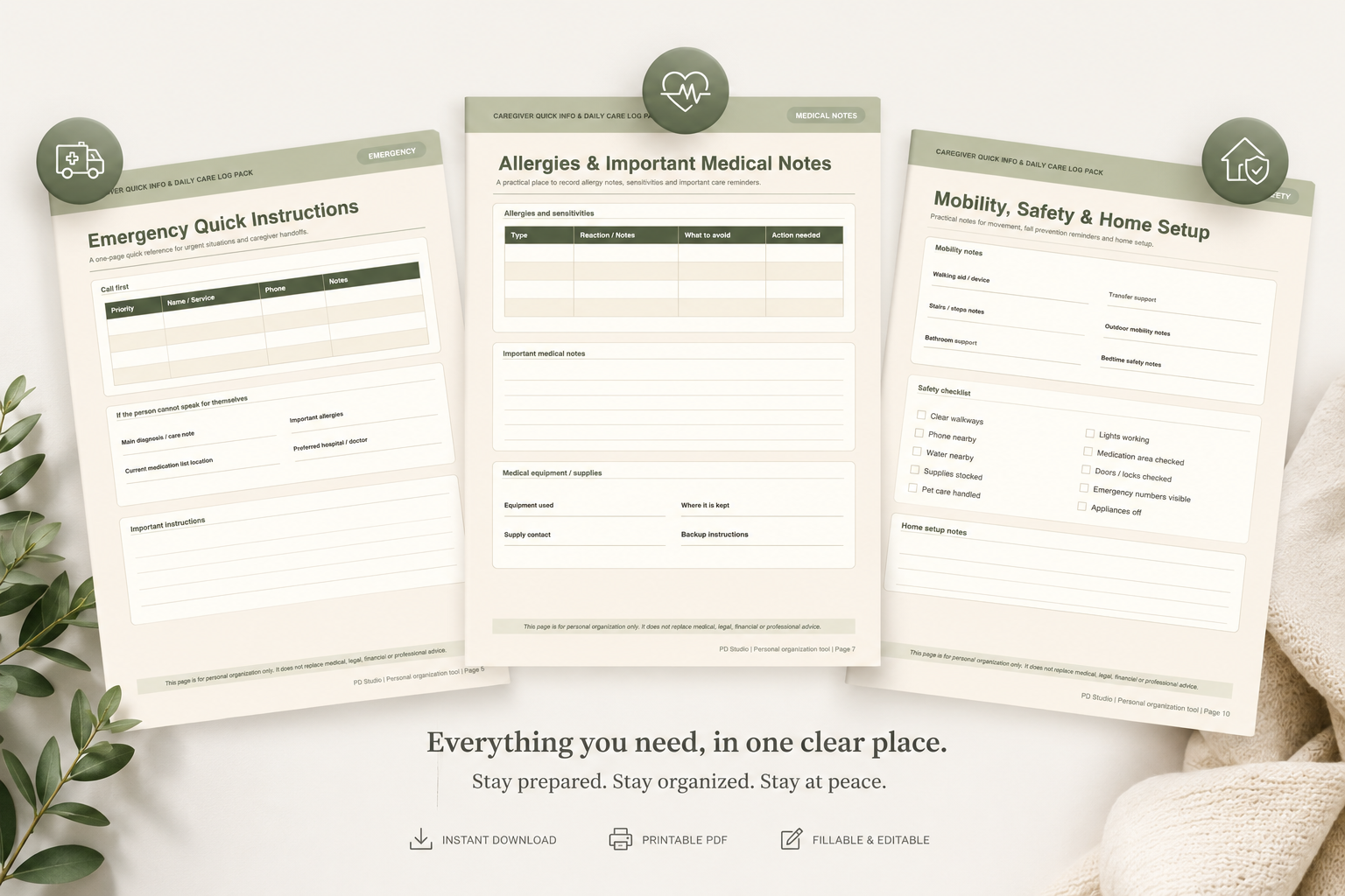 Caregiver Quick Info & Daily Care Log Pack