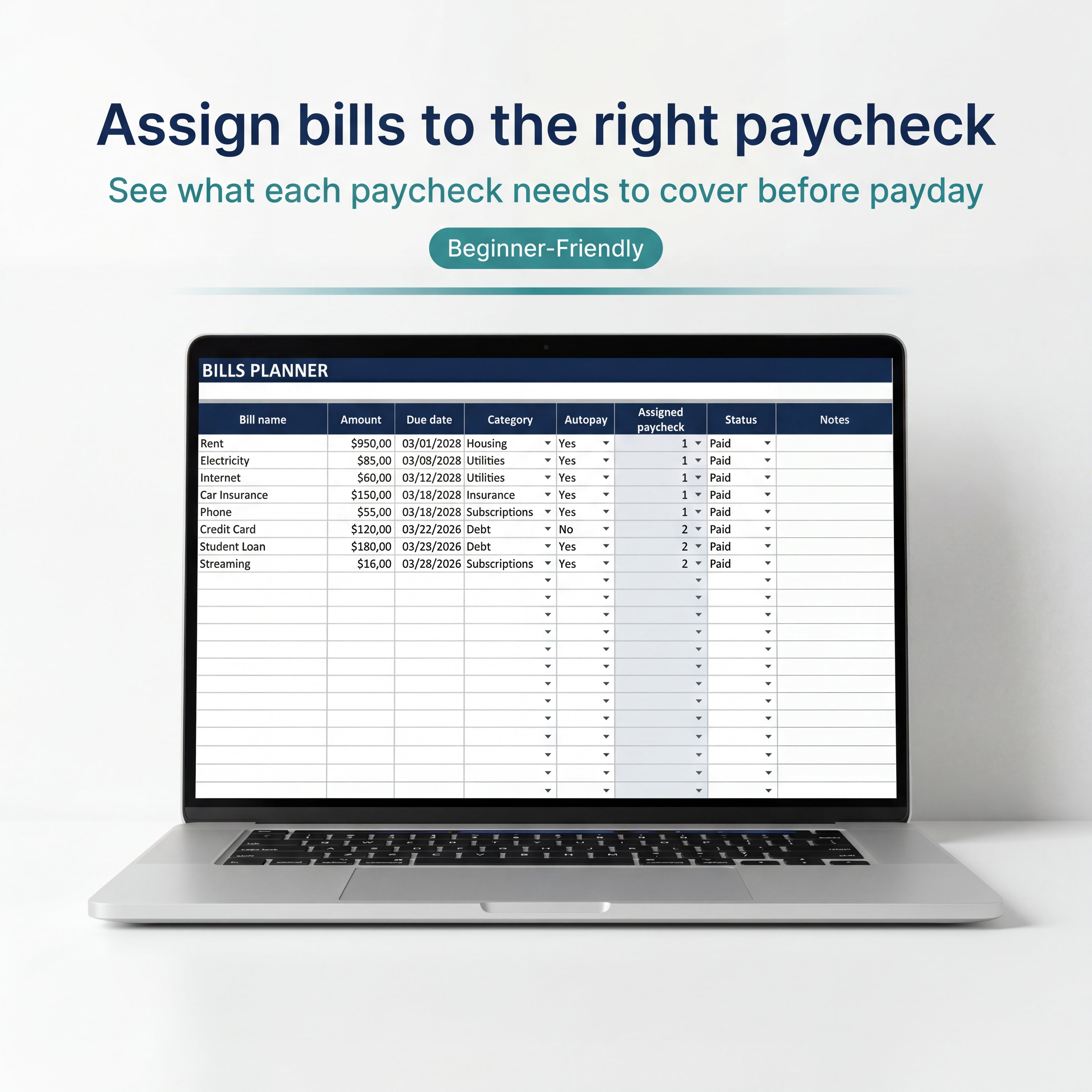 Paycheck Budget Spreadsheet
