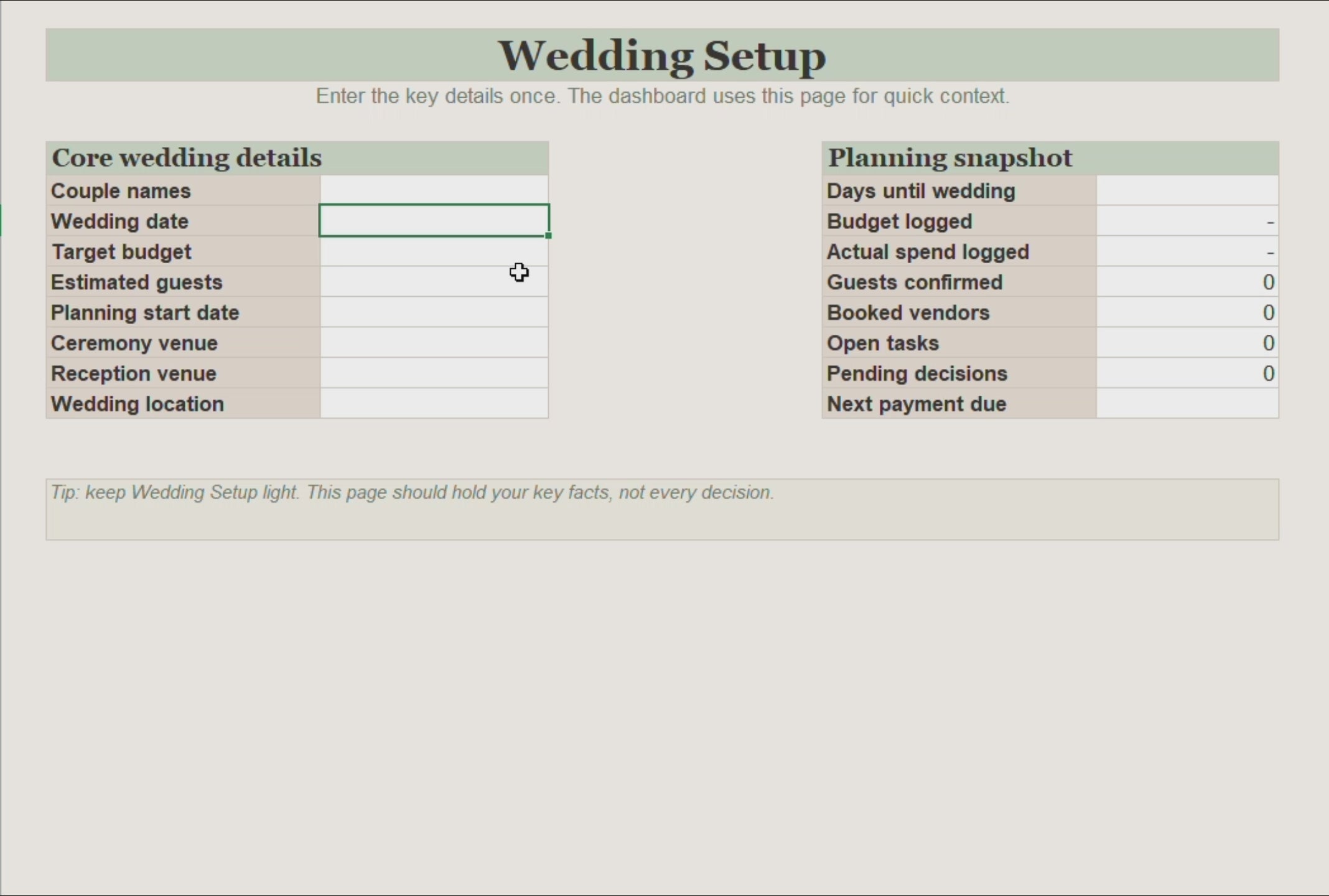 All-in-One Wedding Planning Spreadsheet for DIY Brides